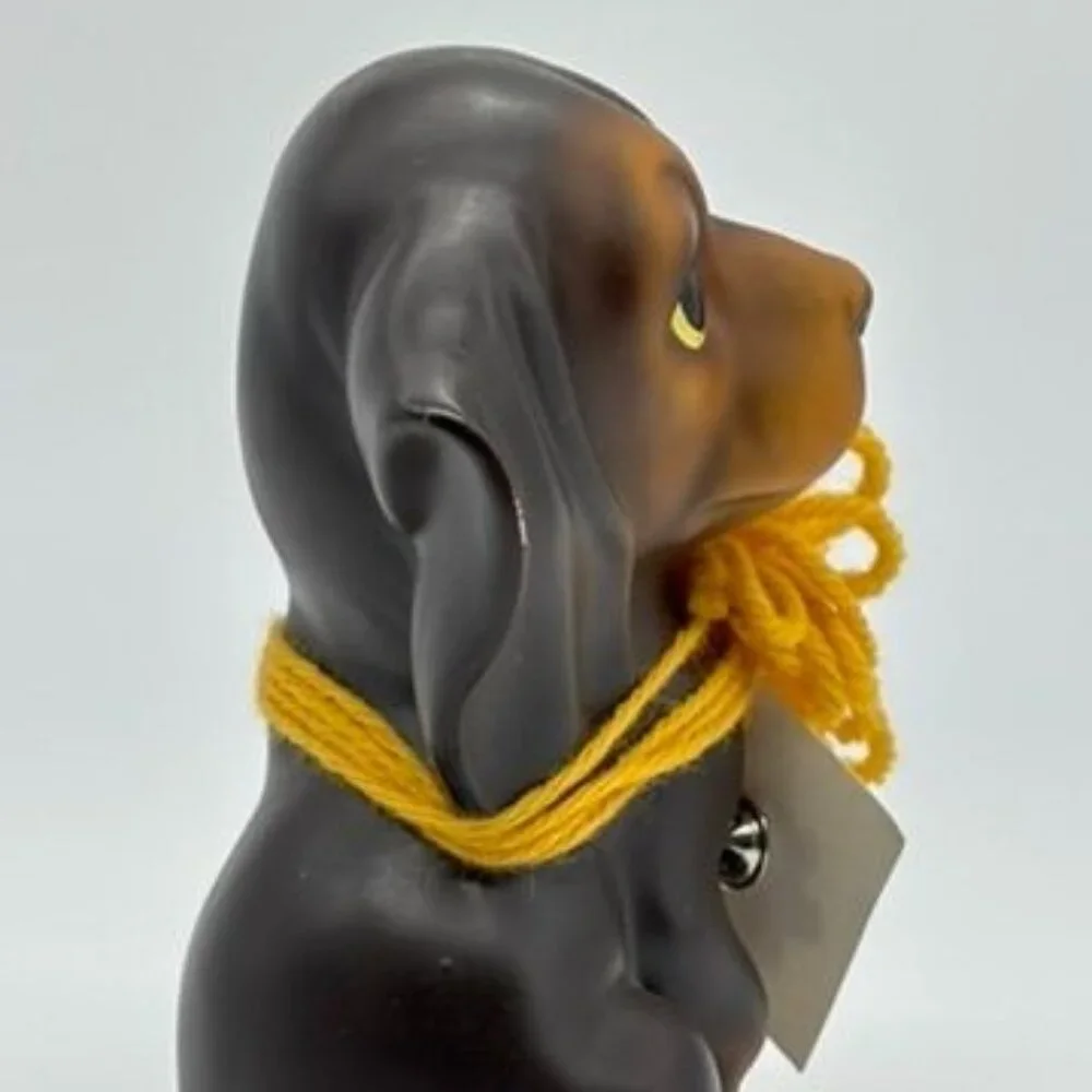 Vintage Nanco Ceramic Puppy Figurine Dark Brown W/Yellow Bow & Puppy Lapel Pin~~ - Picture 3 of 9
